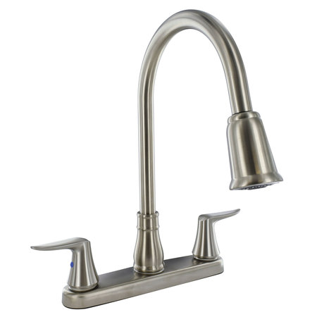 VALTERRA PF221404 Faucet 8" Deck Brushed Nickel Hi-Arc Spout Pull-Down 2-Handle PF221404